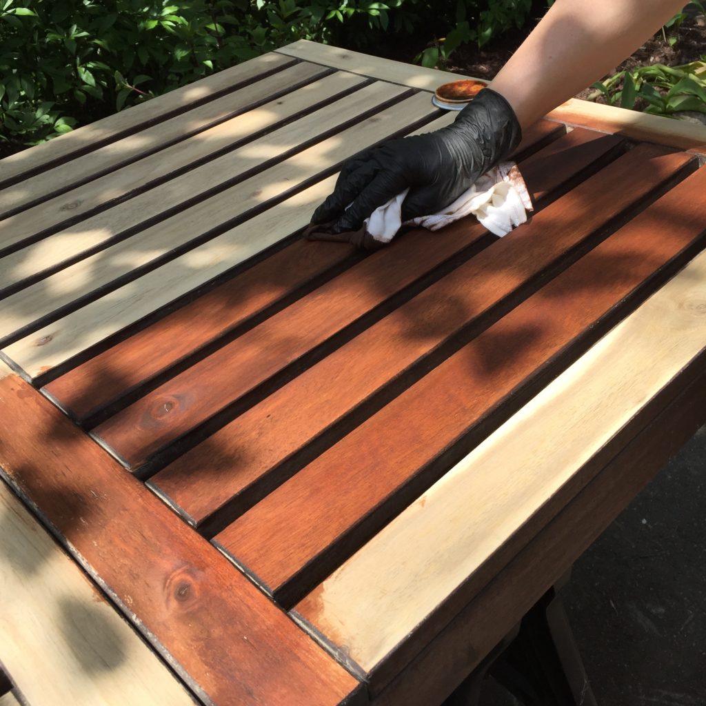 Refinishing Ikea wooden outdoor patio furniture DIY Montreal