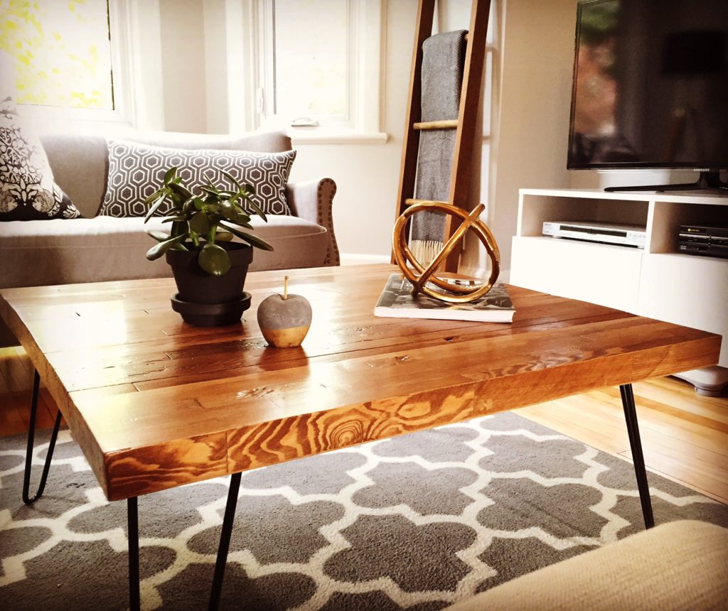 butcher block hairpin leg coffee table