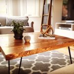 Mid-century Nightstand with Hexagon pattern drawers butcher block hairpin leg coffee table
