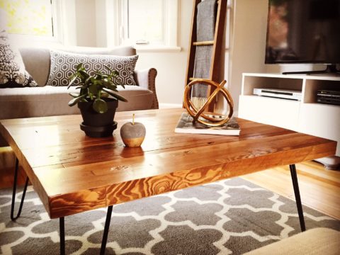 butcher block hairpin leg coffee table