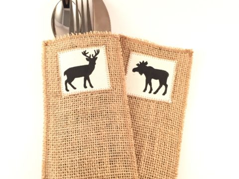 Burlap utensil holder