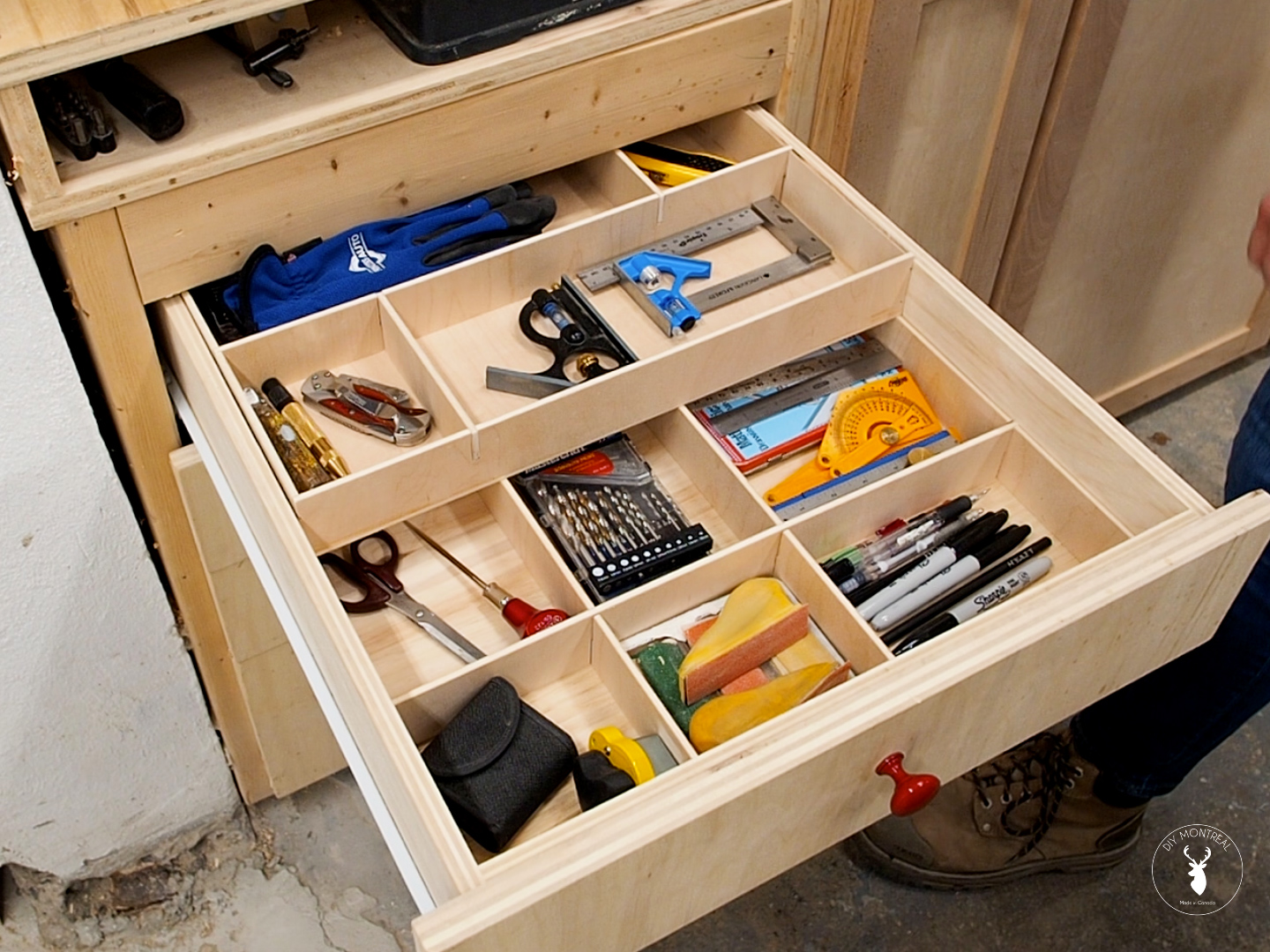 Workshop Drawer Organization, DIY Drawer Dividers with Sliding Tray